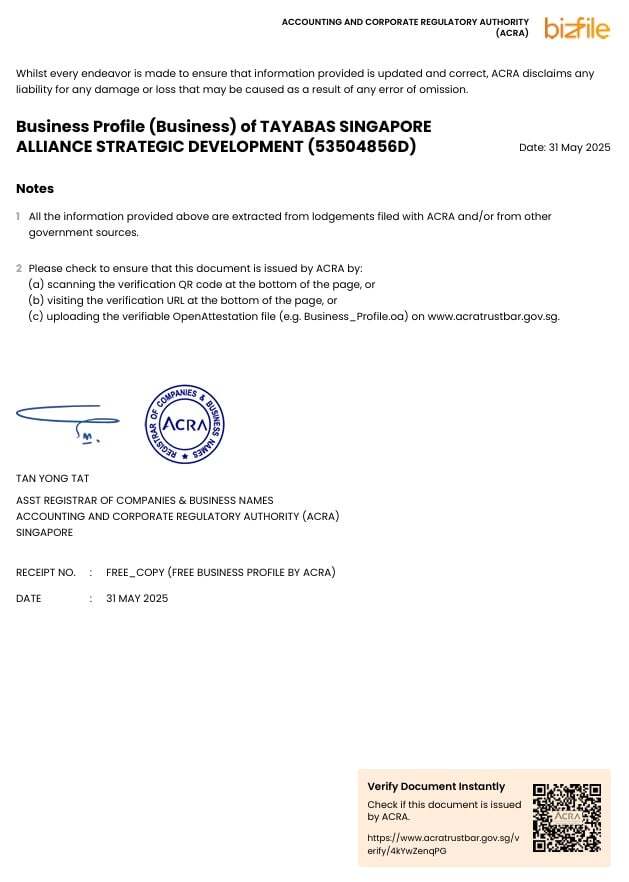 TASDEC ACRA Business Profile certificate preview