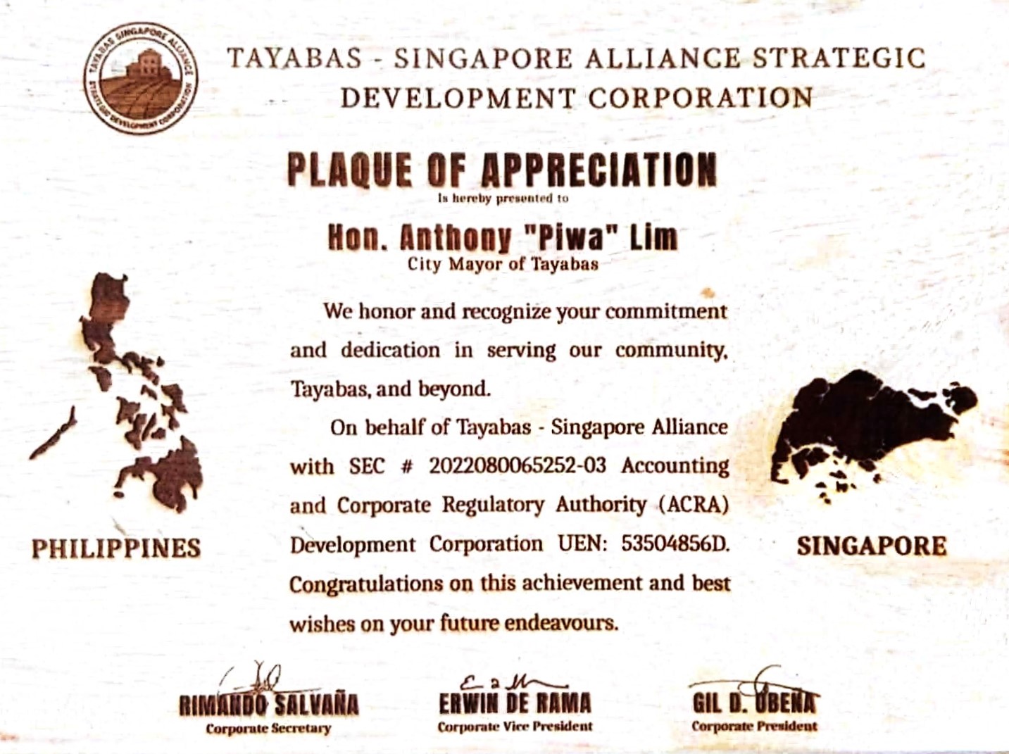 TASDEC Plaque of Appreciation preview